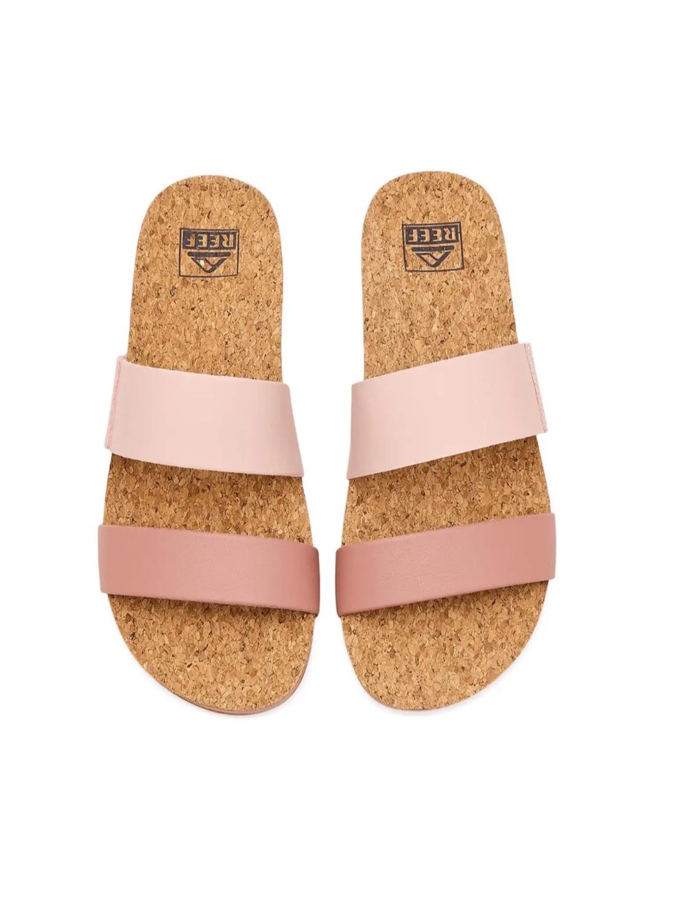 Reef Vegan Leather Cork Footbed Double Strap Slide Sandals Blush Pink Size 7.5